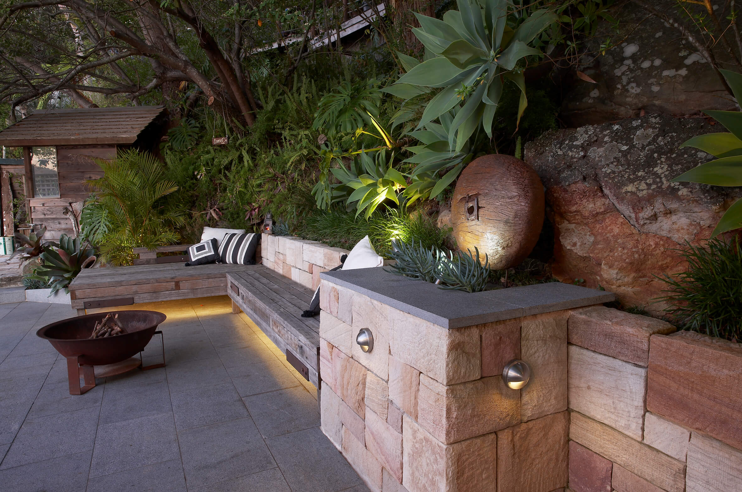 Sydney landscape design featuring sculptural plants, refined paving and modern garden architecture.